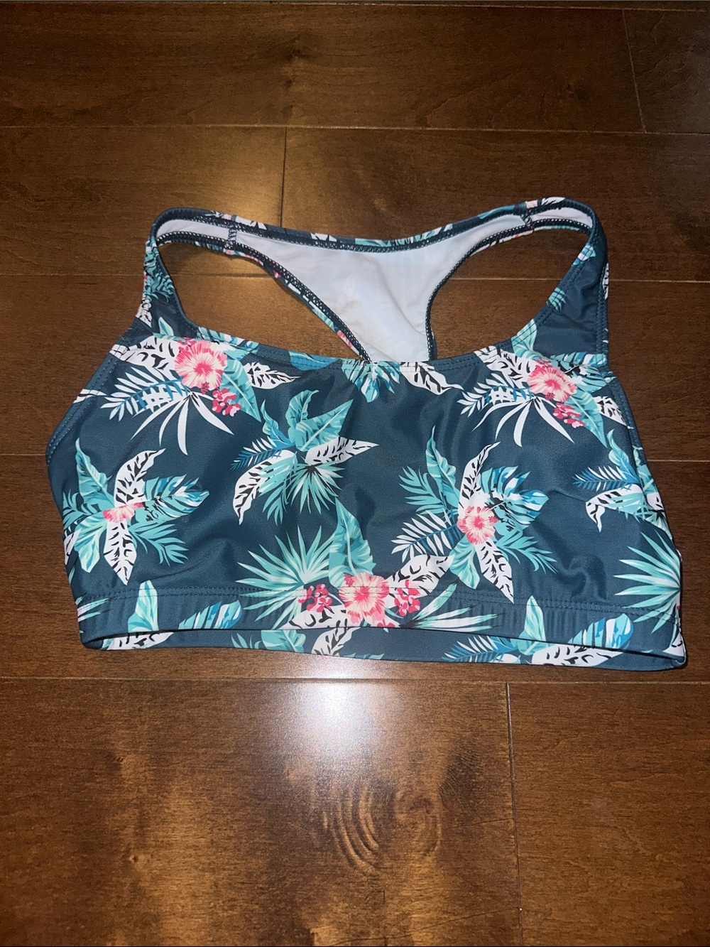 La Vie En Rose Floral Tropical Racerback Swim Top in Teal Medium